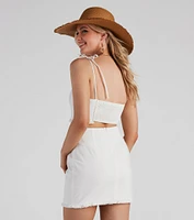 Social Linen Tie Strap Crop Top