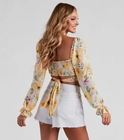 Floral Bloom Chiffon Crop Top