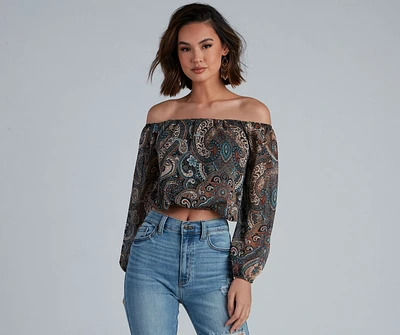 Cute Paisley Off-The-Shoulder Blouse