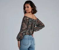 Cute Paisley Off-The-Shoulder Blouse