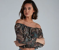 Cute Paisley Off-The-Shoulder Blouse