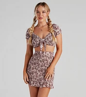 Cali Palms Cap Sleeve Tie-Front Top