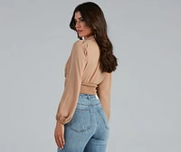 High Collar Crepe Surplice Blouse
