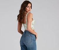 Flower Fields Satin Pleated Corset Top