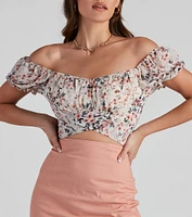 Floral Blooms Chiffon Tie-Back Top