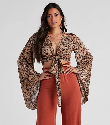 Wild Shine Leopard Crop Wrap Top