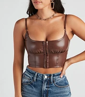 She's Sleek Faux Leather Cropped Corset