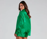 Stylishly Sleek Satin Button Down Top