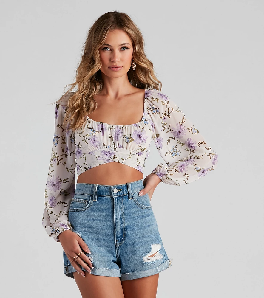 Floral Spree Chiffon Tie-Back Top