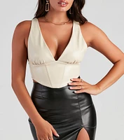 Sleek Sleeveless Faux Leather Corset