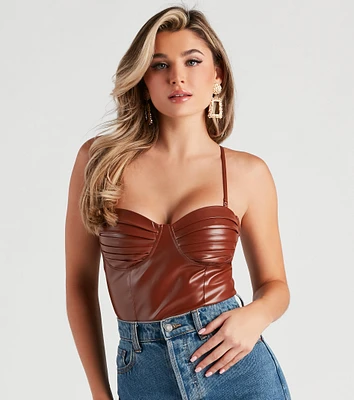 Press Pause Faux Leather Corset Bodysuit