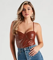 Press Pause Faux Leather Corset Bodysuit