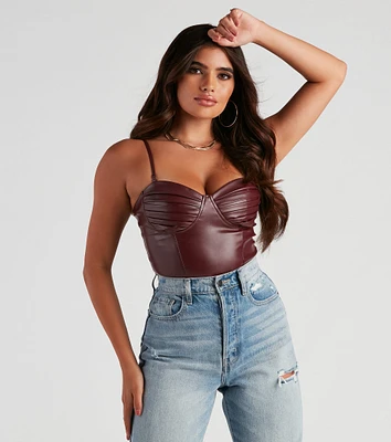 Press Pause Faux Leather Corset Bodysuit