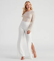 Flawless Glam Sequin Feather Trim Crop Top