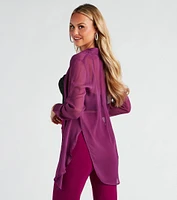 Such A Staple Sheer Button-Up Tunic