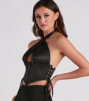 Not Over Satin Halter Corset Top