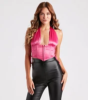 Not Over Satin Halter Corset Top