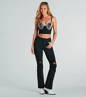 Lavish And Chic Rhinestone Pearl Bustier Top