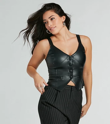 So Impressed V-Neck Button Faux Leather Vest