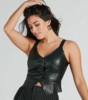 So Impressed V-Neck Button Faux Leather Vest