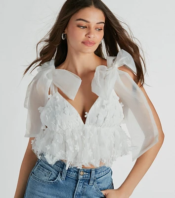 Beauty Blossoms Floral Bow Strap Babydoll Top