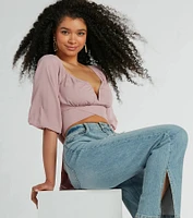 Love So Sweet Off-The-Shoulder Tie Back Crop Top