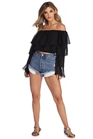 Ruffled Chiffon Crop Top