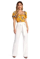 Floral Smock Down Crop Top