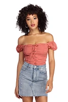 Lace Up Ruched Top