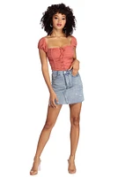 Lace Up Ruched Top