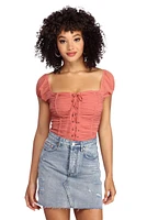 Lace Up Ruched Top