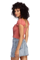 Lace Up Ruched Top