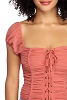 Lace Up Ruched Top