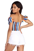 Smocked And Striped Crop Top