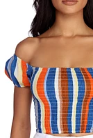 Smocked And Striped Crop Top
