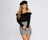 Off The Shoulder Marabou Crop Top