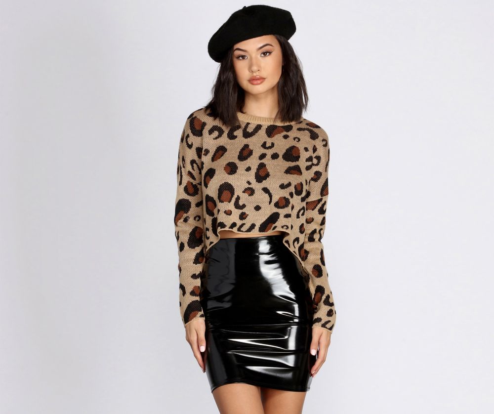 Windsor Living In Leopard Print Crop Sweater | Connecticut Post Mall