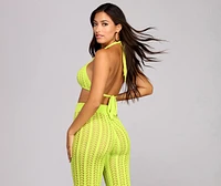 Lime Crochet Halter Crop Top