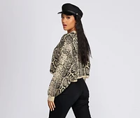 Snake Print Cropped Sweater