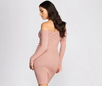 Ribbed Off Shoulder Sweater Dress