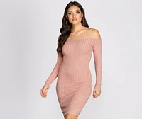 Ribbed Off Shoulder Sweater Dress