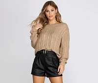 Wide Neck Cable Knit Sweater