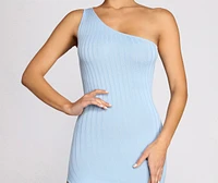 One Shoulder Asymmetrical Ribbed Maxi Dress