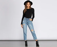 Crew Neck Bell Sleeve Top