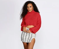 Cropped Chenille Turtleneck Sweater