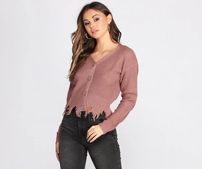 Button Up Distressed Cropped Cardigan
