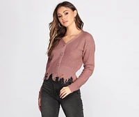 Button Up Distressed Cropped Cardigan