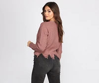 Button Up Distressed Cropped Cardigan