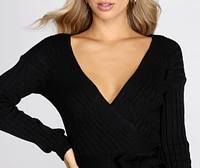 Ribbed Tie Waist Dolman Sweater