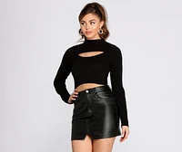 Chic Cut Out Mock Neck Crop Top